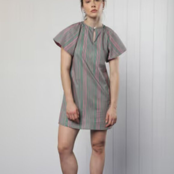Rareism Women's Berta Striped Pink Green Cotton Short Sleeve Mini Dress Medium - Picture 11 of 11